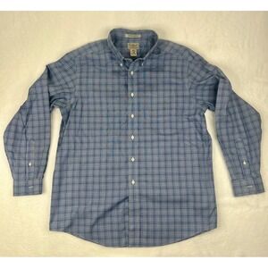 LLBean Wrinkle Resistant Plaid Button Down Shirt Mens Large Regular Blue White